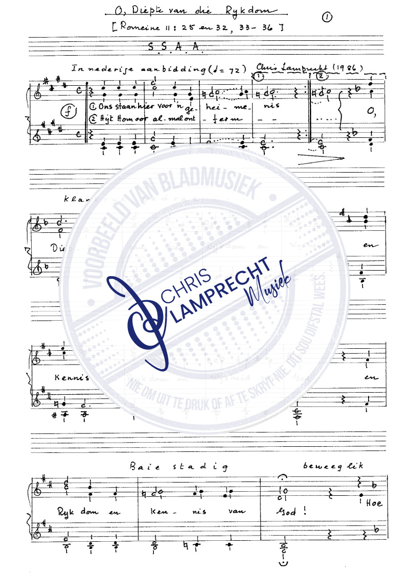 Chris-Lamprecht-O-Diepte-van-die-Rykdom-A-Capella-SSAA-manuskrip